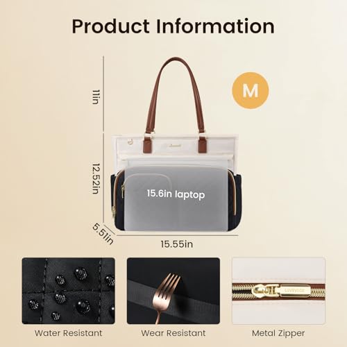 LOVEVOOK Teacher Tote Bag for Women Work, Laptop Bag with Large Cup Holder, Nurse Bag with Multi Pocket, Water-Resistant Business Travel Computer Briefcase Handbag Diaper Bag Mother Gift, 15.6 Inch