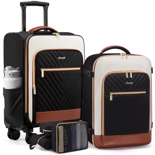 LOVEVOOK Luggage Sets for Women, 5 Piece Carry on Luggage Set, Softside Suitcases with Wheels,Rolling Checked Luggage with TSA Lock,Lightweight Suitcase Set for Travel