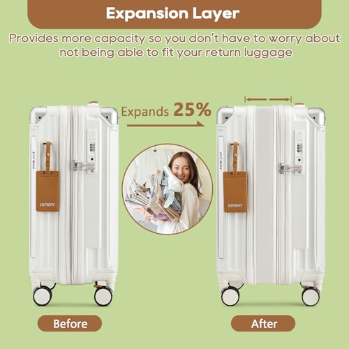 Joyway Carry On Luggage, 24 IN Expandable Suitcase with Smart Cup Holder, Hardside Checked with TSA Lock Spinner Double Wheels, White