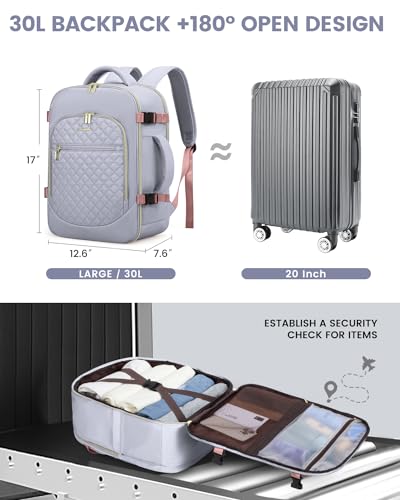 LOVEVOOK Carry on Backpack, 30L Travel Backpack for Women Airline Approved,Luggage Business Weekender Overnight Daypack as Personal Item fit for 15.6 inch Laptop,Silver Gray