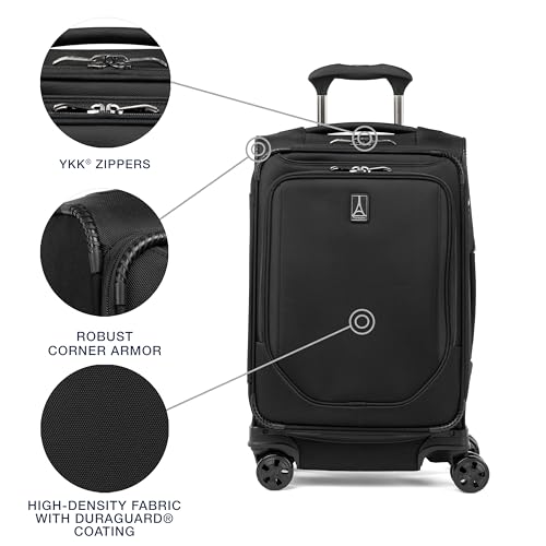 Travelpro Crew Classic Lightweight Softside Expandable Carry on Luggage, 8 Wheel Spinner Suitcase, Men and Women, Compact Carry On 20-Inch, Black