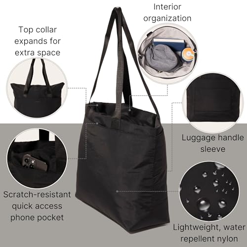Baggallini Swift Tote Bag for Women - Lightweight 12x16" Nylon Zipped Travel Carry On Bag w/Luggage Sleeve