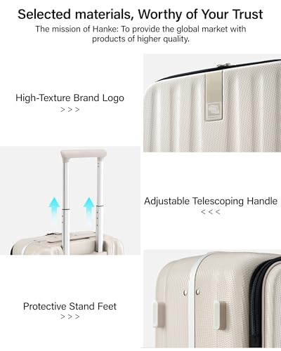 Hanke 20 Inch Carry On Luggage with Wheels PC Hard Shell Suitcase Top Opening Aluminum Frame Travel Luggage Suitcases for Woman Men Gifts.(Ivory White)