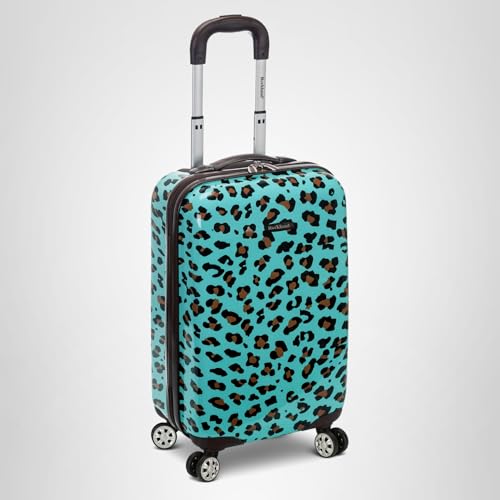 Rockland Safari Hardside Spinner Wheel Luggage, Blue Leopard, Carry-On 20-Inch