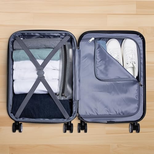 Elite Luggage Expandable Hardside Spinner Luggage, Black, 21" Carry-on