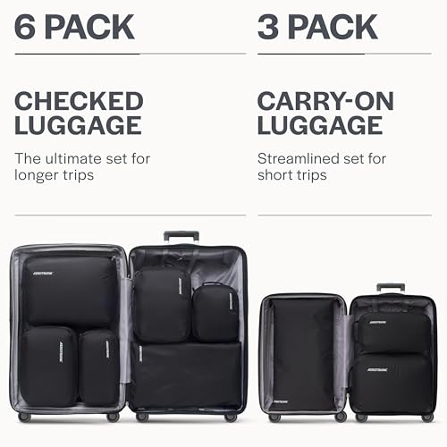 Aerotrunk Ultralight Compression Packing Cubes - Lightweight Travel Organizers for Suitcases and Luggage (6-Pack, Black)