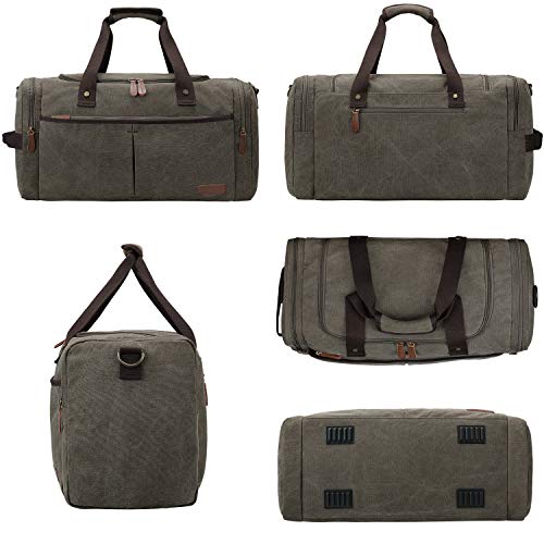 S-ZONE Canvas Duffel Bag for Travel 45L Weekender Overnight Bags with Shoes Compartment for Men