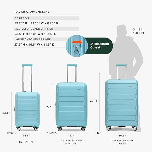 Traveler's Choice Pagosa Hardshell Expandable Luggage with Spinner Wheels, Baby Blue, 26-Inch Medium
