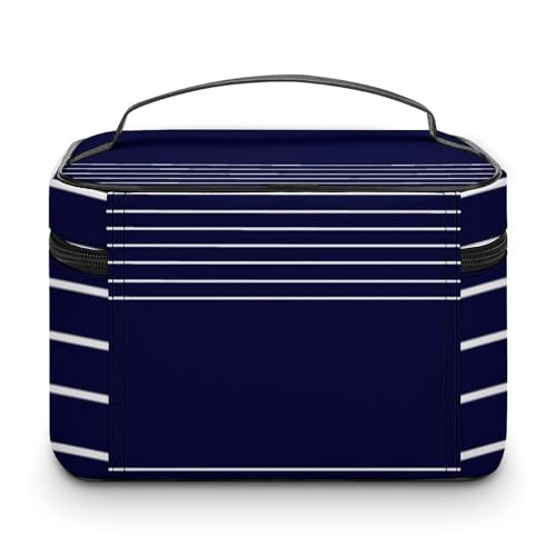 Curdesi Portable Travel Makeup Bag, Nautica Navy Blue Cosmetic Case Zipper Toiletry Bag for Women Girls