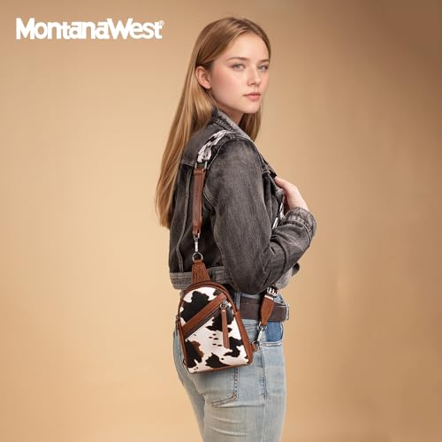Montana West Western Cow Print Crossbody Sling Bags for Women Small Cross Body Fanny Pack Purse Brown MWC-3353BR