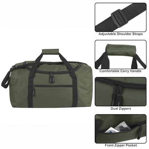 20 Inch, 40 Liter Duffel Bag for Men, Women Travel Weekender Overnight Carry-on Shoulder Duffel Tote Bag (Green)