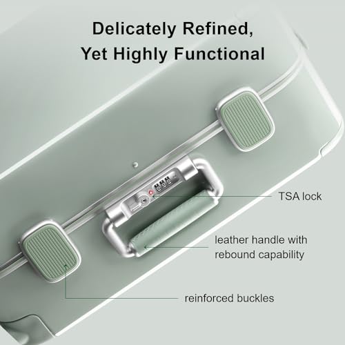LEVEL8 Zipperless Carry On Luggage Airline Approved with Aluminum Frame, Cute Hardside Suitcase with Spinner Wheels, Metal Rolling Travel Case with Tsa Locks, 20 Inch, Light Green