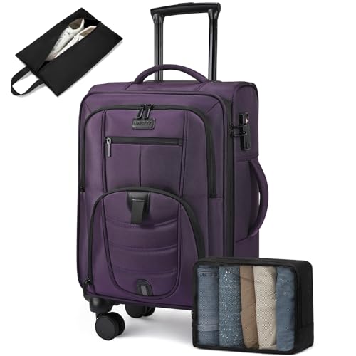 LOVEVOOK Carry On Luggage Airline Approved, Suitcases with Spinner Wheels, Softside Carry-on Luggage with TSA Lock for Men Women Business Trip, Lightweight Large Capacity Luggage for Travel, Purple