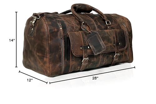28" Large leather Travel Bag Duffel bag Gym sports flight cabin bag Leather Holdall Overnight Weekend Large luggage bag (28 inch)