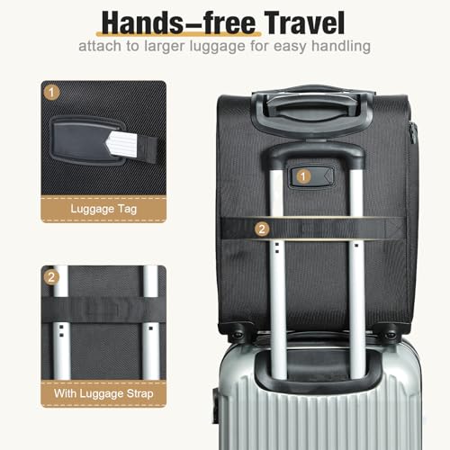 Tonyeee Softside Carry on Luggage Airline Approved, 17 Inch Underseat Carry-on Luggage with Removable Spinner Wheels, Small Personal Item Suitcase for Travel Business (Black, 17 inch_Underseat)