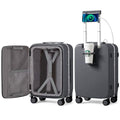 mixi Carry On Luggage with Cup Phone Holder and Charger Hard Shell Suitcases with Spinner Wheels,20 Inch Rock Gray