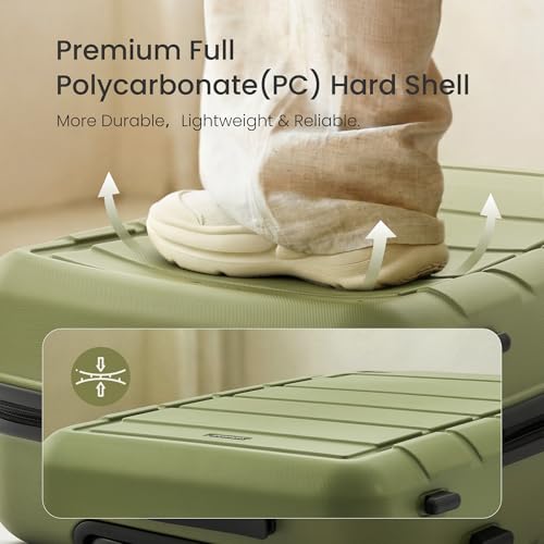 SHOWKOO Luggage Sets Expandable 100% PC Durable Suitcase Double Wheels TSA Lock Olive Green 3pcs
