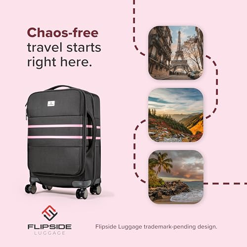 FlipSide Carry On Luggage 22"x14"x9" with Movable Partition for Clean & Dirty Clothes - Utility Pocket, AirTag Compartment with 360 Degree Spinner Wheels - Ideal for Frequent Travelers - Pink Stripes