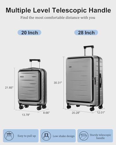CENSIEN Luggage Sets 2 Pieces, 20 Inch Carry On Luggage and Expandable 28 Inch Checked Luggage with Spinner Wheels, Lightweight ABS+PC Hard Shell Suitcase with Front Opening, TSA Lock (Gray, 20/28)