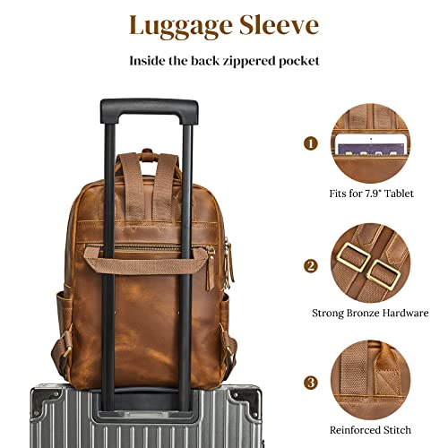 S-ZONE Vintage Genuine Leather Backpack Purse for Women Men Rucksack Travel Daypack with Luggage Sleeve