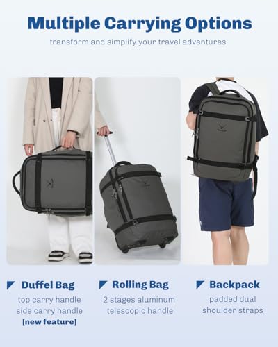 Hynes Eagle 42L Rolling Backpack Wheeled Backpack Flight Approved Travel Backpack Carry on Luggage Dark Grey with Compression Packing Cubes Set 4PCS Light Grey