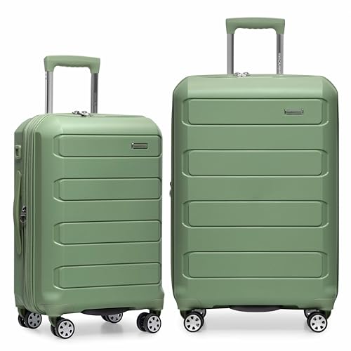 Traveler's Choice Pagosa Hardshell Expandable Luggage with Spinner Wheels, Green, 2-Piece Set (22/27)