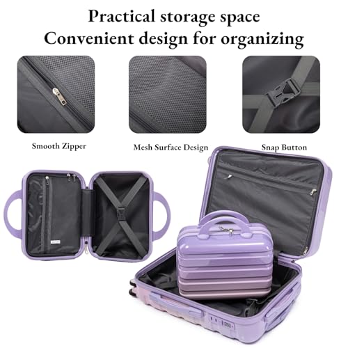 Luccalily Gradient Purple-Pink Luggage Set 14" & 20" - 2 Piece PC Spinner Wheel Suitcases with Combination Lock, Lightweight Carry On for Business & Vacation
