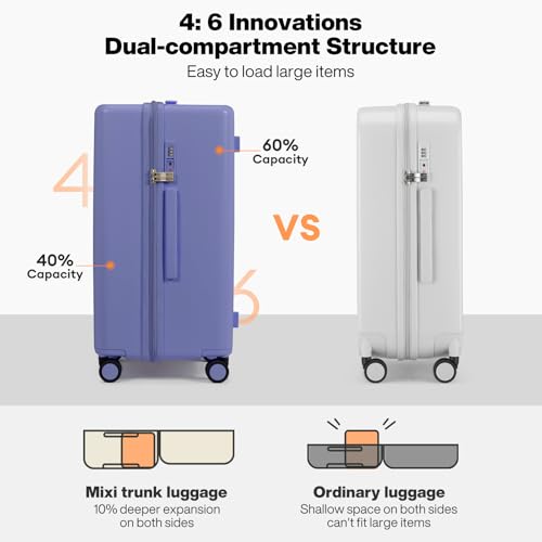mixi 26'' Max Trunk Luggage Large Checked Luggage PC Hard Shell Rolling Travel Suitcases with Spinner Wheels & TSA Lock, Dreamy Purple