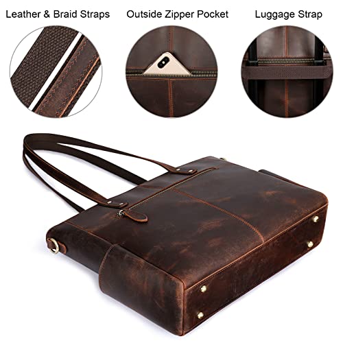 S-ZONE Genuine Leather Tote Bag for Women Large Shoulder Purses Work Handbags with Crossbody Strap Vintage