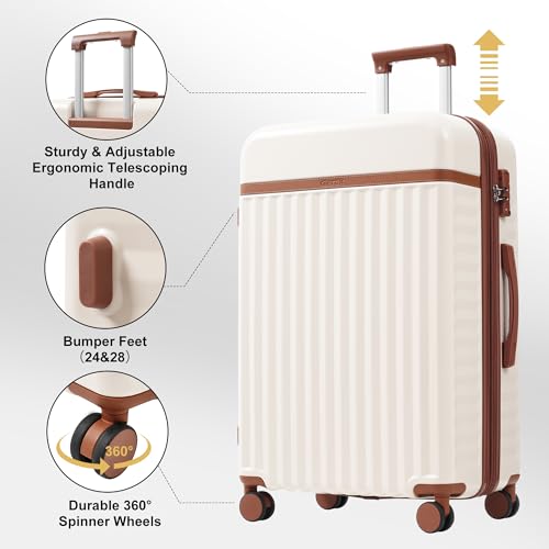 Merax 5 Piece Luggage Set, Hard Shell Expandable Suitcases with Double Spinner Wheels and TSA Lock, 20"+24"+28"(Brown+White)
