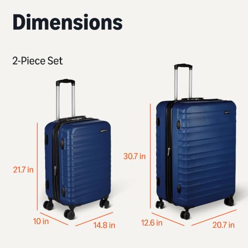 Amazon Basics 2-Piece Hardside Luggage Set (21", 30"), Expandable, Scratch-Resistant Finish, Telescoping Handle, Four Multi-directional Wheels, Navy Blue