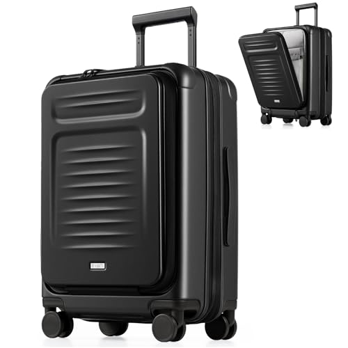 Coolife Carry On Luggage Suitcase : 22x14x9 Airline Approved Travel Luggage with Spinner Wheels, Front Pocket Expandable Hardshell Suitcases with TSA Lock Black