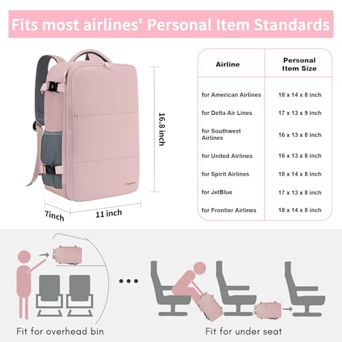 Taygeer Travel Backpack for Women, Carry On Backpack with Water Bottle Pocket & Shoe Pouch, TSA 15.6inch Laptop Mochila Flight Approved, Nurse Bag Casual Daypack for Weekender Business Hiking, Pink