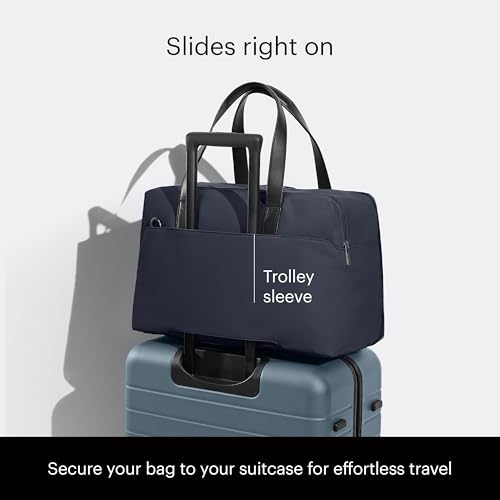 Away The Overnight Bag - Airline Approved Carry-On Bag with 16” Padded Laptop Pocket, Removable Shoulder Strap - Travel Duffle Bag - Navy Blue