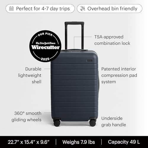 Away Bigger Carry-On Luggage - 23-Inch Lightweight Hardside Suitcase with 360° Spinner Wheels, Interior Compression System, TSA-Approved Lock - Navy Blue