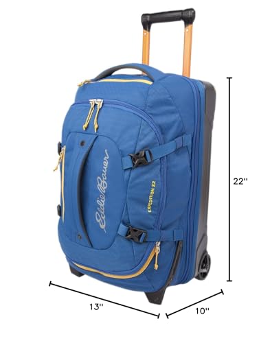 Eddie Bauer Expedition Rolling Duffel Bag with Wheels | Travel | Carry-On | Luggage | Rugged | Durable - True Blue, 22"