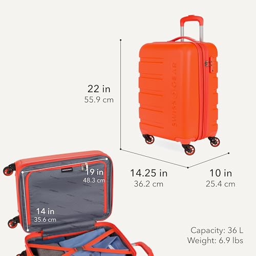 SWISSGEAR Signature Hardside Expandable Carry-On Spinner Luggage, ABS Construction, TSA-Friendly Lock, and Built-In Cupholder, Orange, 19-Inch