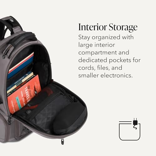 SwissGear Travel Tech Elite Laptop Backpack – Fits Laptops up to 16” – ScanSmart TSA-Friendly Backpack with USB Port, Shoe Compartment & Organizer Pockets – Grey Ballistic