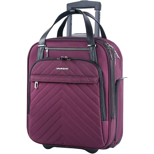 VANKEAN Carry On Underseat 16-inch Multi-functional Underseater Lightweight Overnight Suitcase with Wheels, Roller Case for Men Women Travel Business, Burgundy