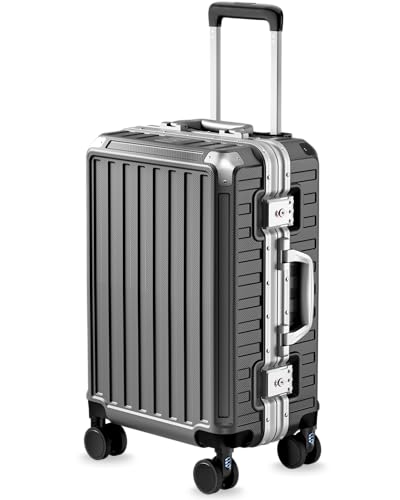 Carry On Luggage with Spinner Wheels, 8010S Aluminum Frame Zipperless Polycarbonate Hard Shell Suitcase (ZX-Core, Charcoal Metallic, 20 Inch)