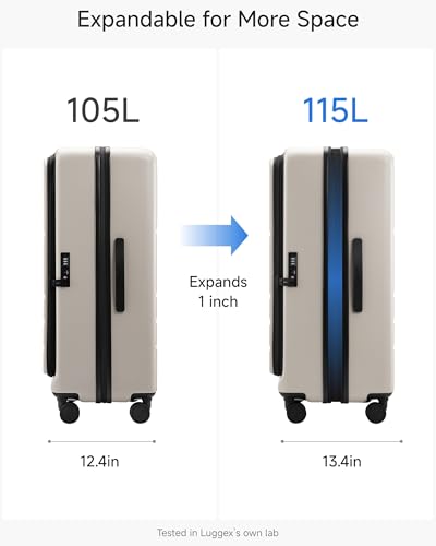 LUGGEX Checked Suitcase with Spinner Wheels, FLO5 Top Opening Expandable Polycarbonate Hard Shell Suitcase with TSA Approved Lock (FX-Core, Beige, 28 Inch)