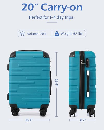 Coolife Hardside Carry-On Luggage with TSA Lock, Spinner Wheels, Telescopic Handle, Lightweight Suitcase (Silver, S(20in_carry on))