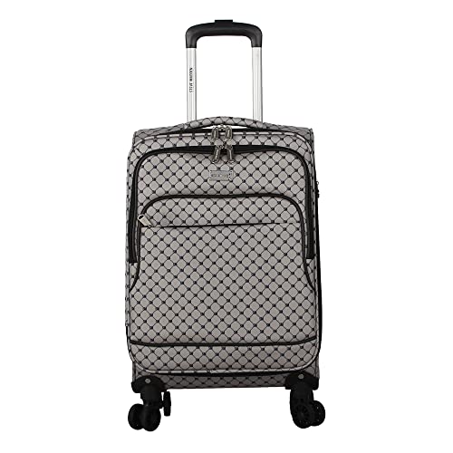 Steve Madden Designer Luggage Collection - Lightweight Softside Expandable Suitcase for Men & Women - Durable 20 Inch Carry On Bag with 4-Rolling Spinner Wheels (Noble Black/Grey, 20in)