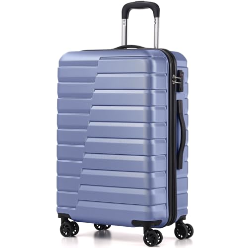 Coolife Medium Checked Luggage with Spinner Wheels Hardside Suitcase TSA Lock Telescopic Handle(Blue)