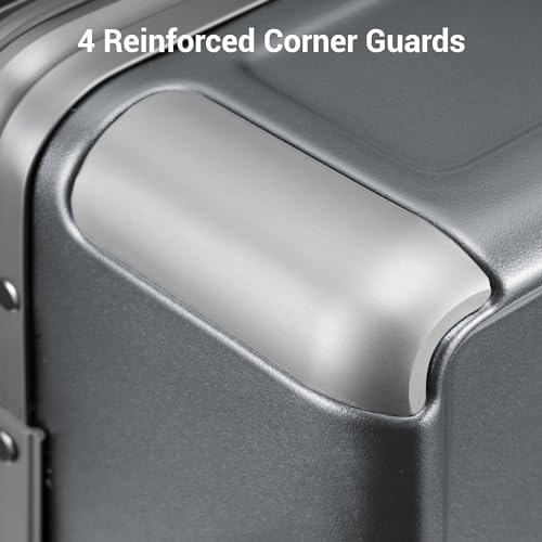 LEVEL8 Zipperless Carry On Luggage Airline Approved with Aluminum Frame, Hard Shell Suitcase with Spinner Wheels, Metal Checked Luggage, 20 Inch, Grey