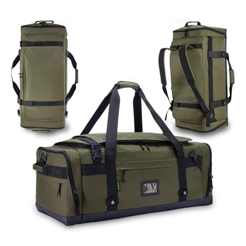 Large Duffle Bag for Travel - Men & Women, Foldable Gym Duffle Backpack, Heavy Duty Tactical Military Canvas Duffel Bags, Extra Big Carry On with Shoe Pockets, Waterproof (80L/103L)