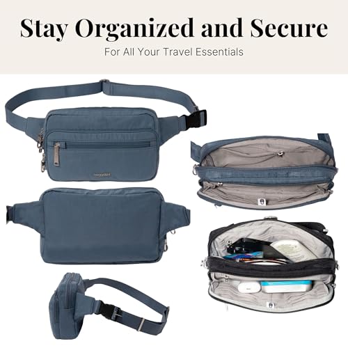 Baggallini Securtex Anti-theft Belt Bag 8.8"x5.5" Crossbody Fanny Pack for Women RFID Wallet Locking Zipper Travel Purse