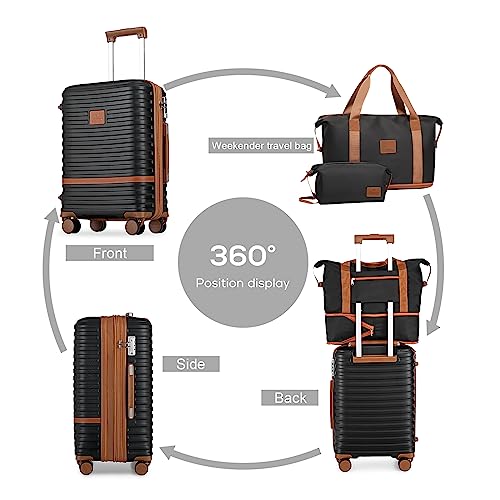 Joyway Luggage Set 7 Piece Suitcase Sets with Spinner Wheel,Hardside Expandable Travel Laggage with TSA Lock(18/20/24/28 Black)