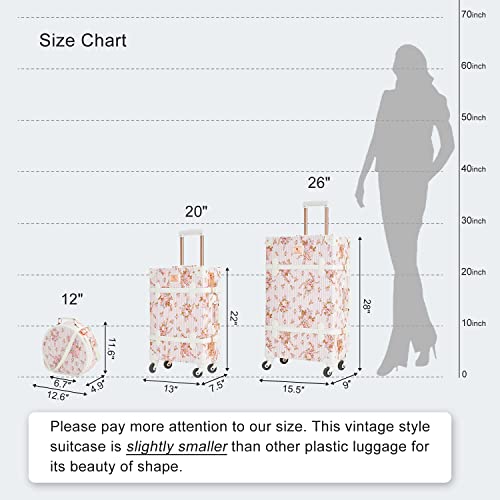 7998 3 Piece Vintage Suitcase Set Women Cute Carry on Luggage with Hat Box Cosmetic Case (pink floral, 26"+20"+12")