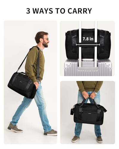 ECOHUB 16'' Personal Item Bag Mini Duffel with Shoulder Strap Small Travel Bags Underseat Carry on for United Airlines Gym for Women and Men (Black)